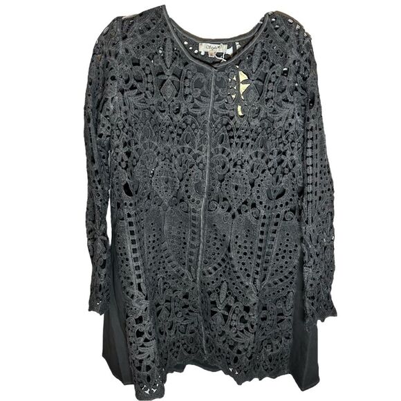 Style size XL Black Lace type Long SleeveTunic Top. Intricate lace, substantial - Picture 1 of 11
